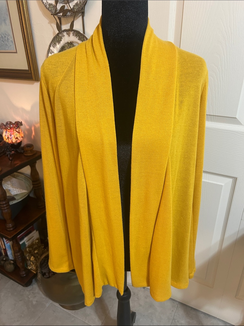 Women's Open-Front Cardigan Sweater - Mustard Yellow